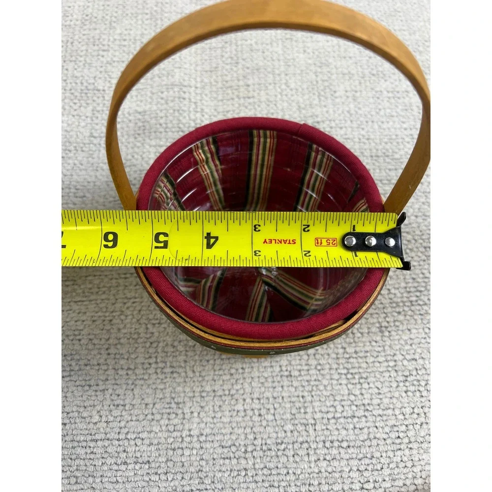 Longaberger Small Round Basket‎ 2005 Red Green Striped Liner Plastic Protector